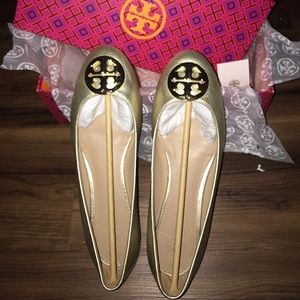 Tory Burch Metallic Gold Claire Ballet Flats